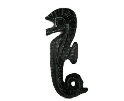 Large Seahorse Hippocampe Modernist Blue Ceramic Wall Plaque 16.37" Mid Century