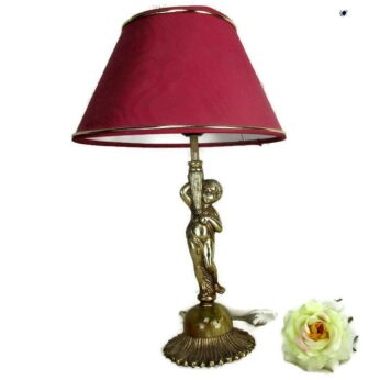 Table Desk Lamp Hollywood Regency Cherub Angel Putti Working Marble Look Spelter