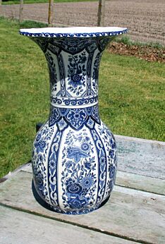 Vintage Boch Royal Sphinx Porcelain Delft Trumpet Vase Marked Blue White