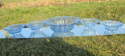 Depression Glass Bowl Set 4 small bowls 1 Dish art Deco light blue Beautiful