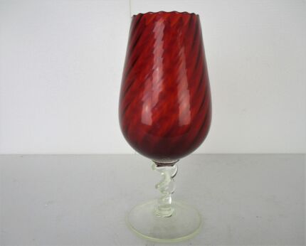 Xl Vintage Goblet Apothecary Jar Swirled Opt Glass Red Mid Century Gorgeous