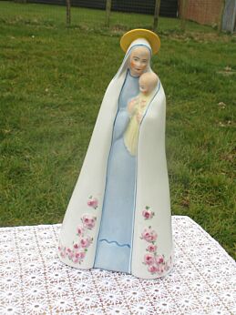 Belgian Antique Porcelain Virgin Mary Madonna with Child Vereycken Statuette