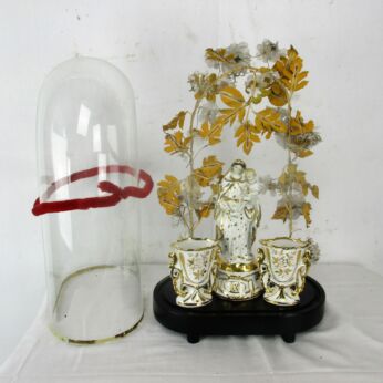 Antique Victorian French Bridal Wedding Dome Vieux Paris Madonna Fan Flair Vases