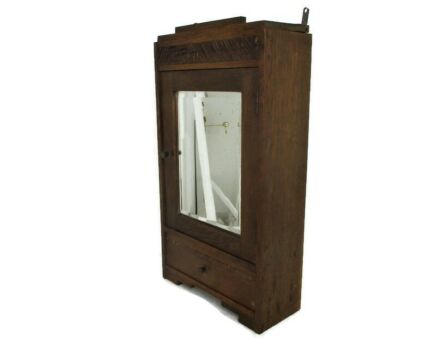 Bathroom Apothecary Medicine Cabinet Barn Beveled Glass Mirror Hand Carved Wood