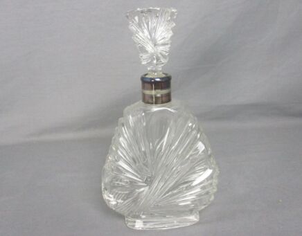 Art Deco Liquor Decanter Swirled Crystal Silverplated Overlay Stopper Gorgeous