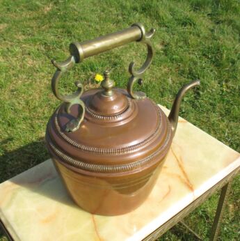 Antique Dutch Brass Kettle Lid Red Copper Decorative