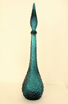 Very Rare Vintage Mid Century Modern Italian Empoli Glass Genie Bottle Turquoise