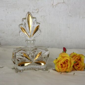 German Bleikristall Crystal Perfume Bottle Art Deco Amber Gold Vanity