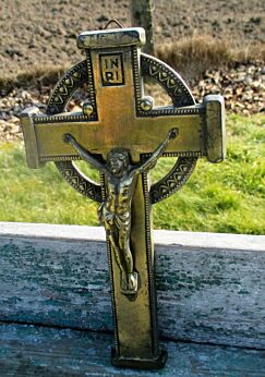 small antique brass ornate Hanging Crucifix Cross Jesus Christ Lovely