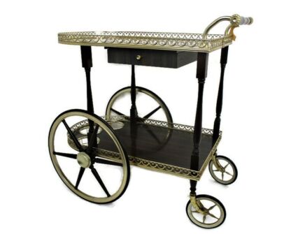 Bar Cocktail Entertainment Cart Trolley Kitchen Island Veneer Wood Drawer Retro Funky Vintage