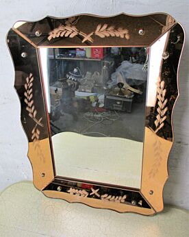 Small Vanity Mirror Pink Edges Clear Venetian Ornate Glass Art Nouveau Romantic