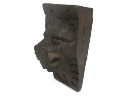 Antique Pair Corbel Hand Carved Wood Architectural reclaimed Lion Head Trim