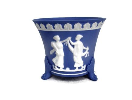 Wedgwood Jasperware Baby Blue Lavendel Vase Centerpiece Victorian Ladies Legged Jar Lovely White on Blue