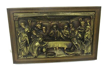 High Relief Brass  gorgeous Framed  Jesus Christ Last Supper Iconic Vintage