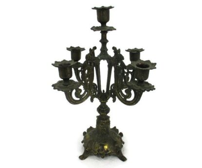 Antique  Ornate Candle Holder Stick Candelabra 5 arm Brass Faux Brass Spelter