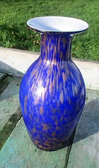 Vintage Cased Glass Blue Gold Vase Mid Century 60s 70s Era Murano