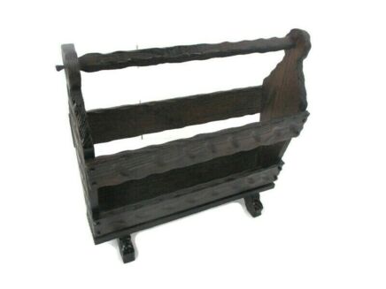 Vintage Spanish Wooden Magazine Newspaper Rack Holder Barn Country Style
