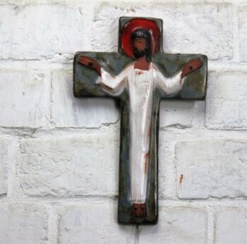 Mid Century Design Ceramic Modernist Crucifix Wall Hanging era Perignem 9.84"