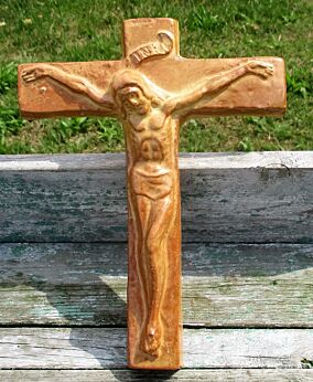 Mid Century Design Ceramic Modernist Crucifix Brown era Amphora Perignem
