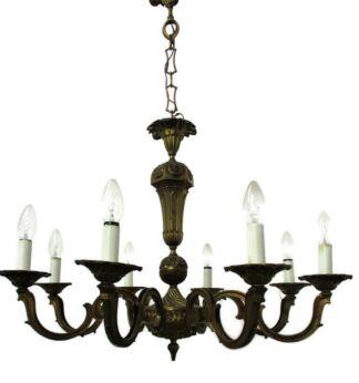 Ornate Brass 8 Arms Lights Chandelier Lamp Pendant Hollywood regency Vintage