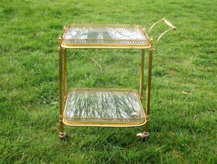 Hollywood Regency Small Square Glass Cocktail Bar Cart Trolley Serving Tray