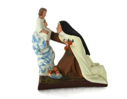 Large Statue Plaster St Therese Lisieux Little Flower of Jesus Adoration of Infant Child Signed F. Barsanti Italy