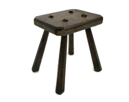 Old square! Milk Milking Stool Farmhouse Country Barn Style Side Display Table Pedestal Plant Stand HTF