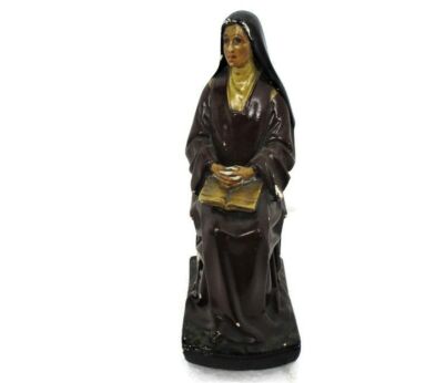 Statue Figurine Woman Nun Saint Virgin Mary Praying reading Bible Plaster Polychrome