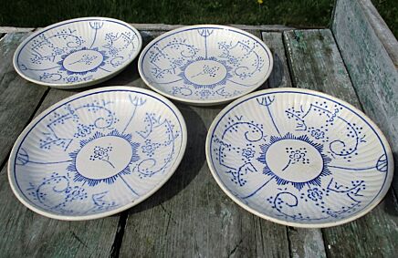 4 Vintage Causers Small Plates Boch Copenhague Kopenhagen Blue White Lovely 60s