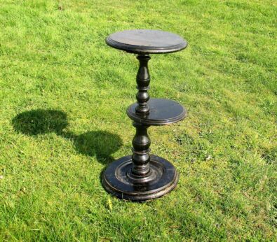 3 Tier Pedestal Table Plant Stand Carved Twisted wood Painted Black 24.01"