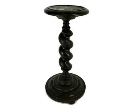 Large Hand Carved Wood Barley Twist Side Display Wine Table Pedestal Plant Stand 28.34" Barn Country Farmhouse Style