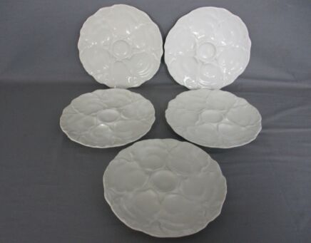 Set of 5 Oyster Plates Porcelain White Germany Hutchenreuther Vintage Seafood