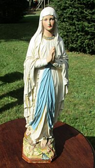 Large Vintage Chalkware Plaster Madonna Virgin Mary Statuette Signed 25.2"