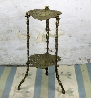 Ornate French Brass Pedestal Table Plant Stand 2 Tier Hollywood Regency