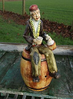Vintage NOS Statuette Figurine Ceramic Drunk Hobo Wine Barrel Cute Italian