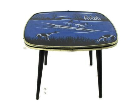 Vintage Small Side Coffee Table Plant stand Tripod Pop Art Andy Warhol style HTF Blue Rare African Scene Funky