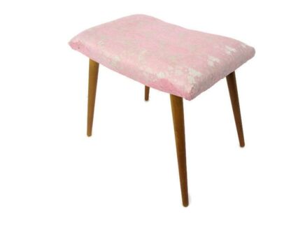 Vintage Footstool Ottoman Pink Fabric Teak funky Legs Retro Mid Century Modern