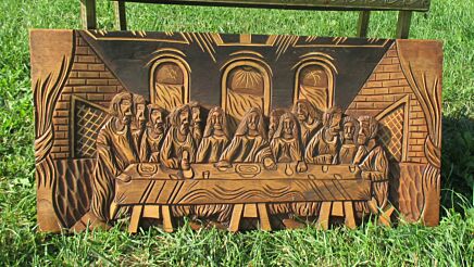 Hand Carved Wood Wall Panel Jesus Christ Angels Last supper Tableaux Lovely