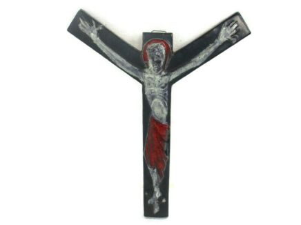L Mid Century Modern Ceramic Crucifix era Rogier Vandeweghe Amphora Belgium  Beautiful