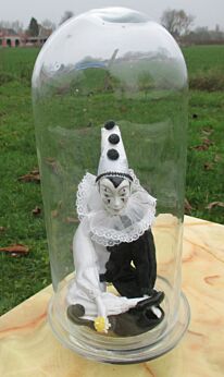 Vintage Porcelain Harlequin Figurine Porcelain Dome Globe Glass NOS