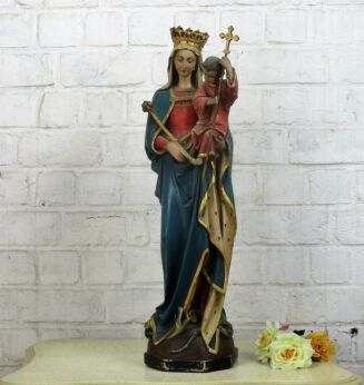 Antique Polychrome Madonna Infant Child Statue Church Plaster Collector 24.40"