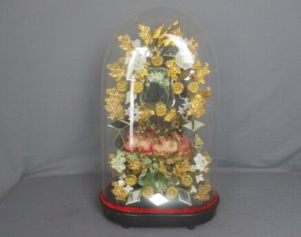 Antique 1800 Victorian French Bridal Wedding Dome Gold Gilt leafs Ormolu Birds