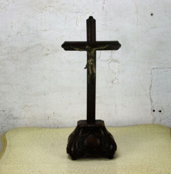 Antique Standing Crucifix Cross Church Altar Jesus Christ Hand Carved Wood WOW