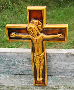 Mid Century Design Ceramic Modernist Brown Crucifix era Perignem amphora