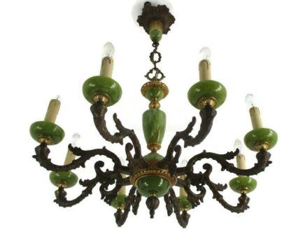 Chandelier 8 Lights Arms Hollywood Regency Brass Faux Marble resine