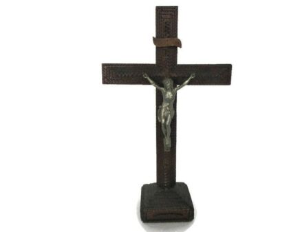 Tramp Trench Tramp Folk art Standing Hand Carved Wooden Crucifix 19.68"