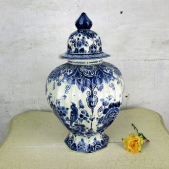 Large Delft Vase Urn Ginger Jar Marked Metaale Pot? Bird Blue White 15.74"
