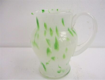 vintage Murano style Art Glass Vase Jar Pitcher Milefiori Green Clear Hand blown