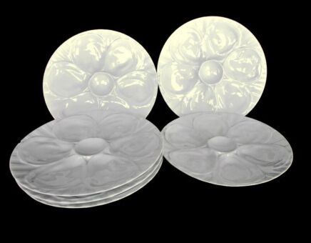 Set of 6 French Pillivuyt Oyster Plates Porcelain Faience White Stylish French Marked
