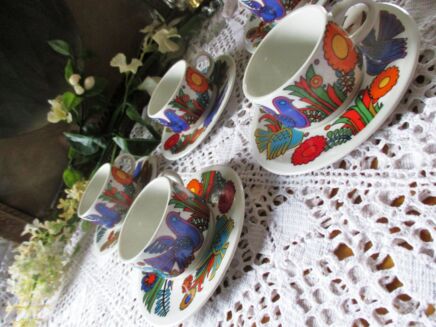 SOLD Rare Vintage 6 Mocha Cup and Saucers Villeroy & Boch Acapulco Original Design Marked Blue Stamp